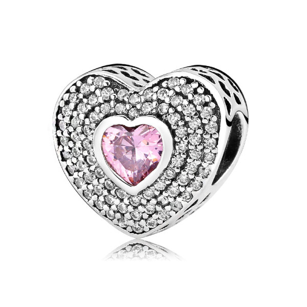 Charm Cuore Rosa Strass Amore in argento 925