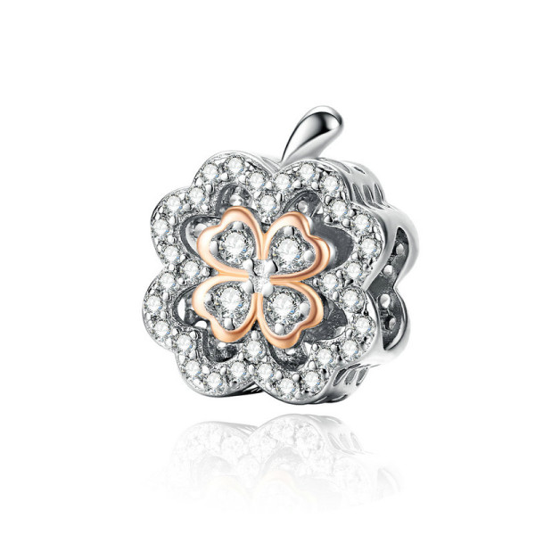 Charm Quadrifoglio Portafortuna Strass Rosè in argento 925